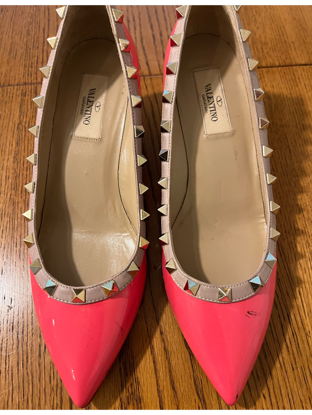 Valentino Garavani Bright Pink Patent Pointed-Toe Rockstud Pumps